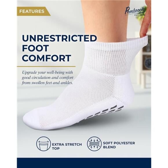 6 Pairs Diabetic Ankle Socks for Men & Women with Grips-12Colors Neuropathy Sock - Picture 2 of 7